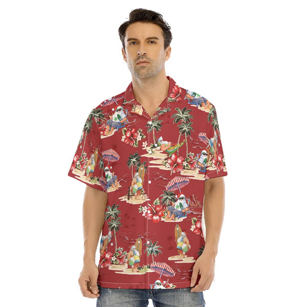 Santa Claus Beach Vacation Vintage Red Hawaiian Shirt