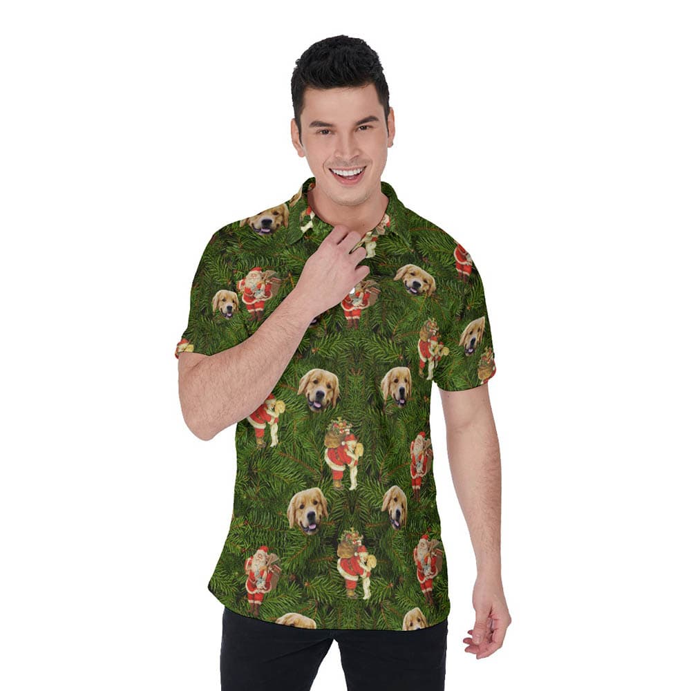 Santa Claus Christmas Hawaiian Polo Shirt With Custom Dog Face