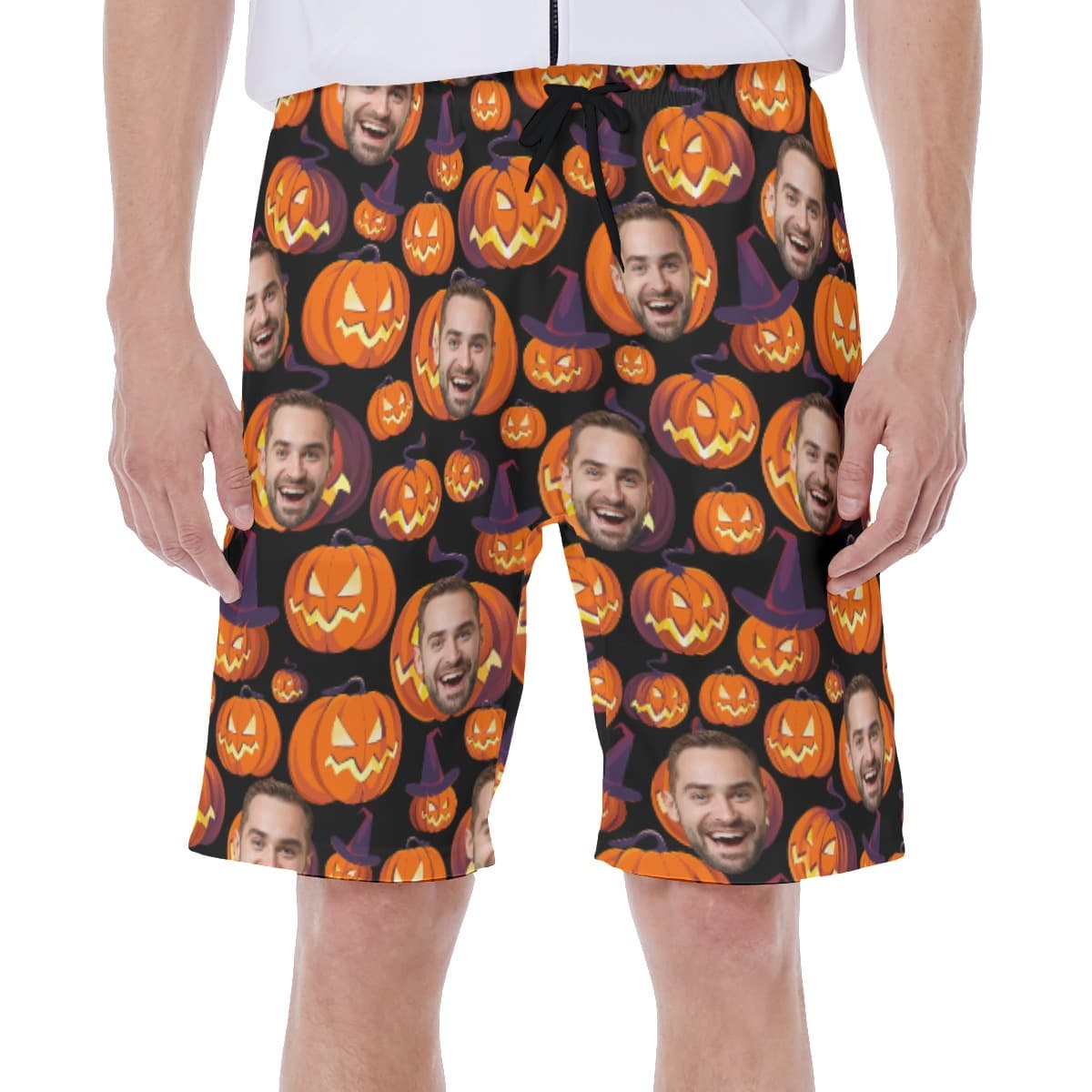 Scary Halloween Pumpkin Hawaiian Swim Trunks With Custom Face