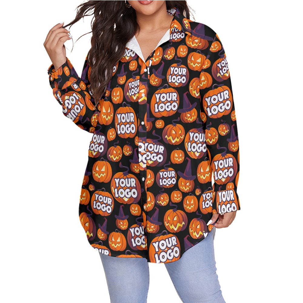 Scary Pumpkin Custom Logo Halloween Hawaiian Plus Size Shirt For Women