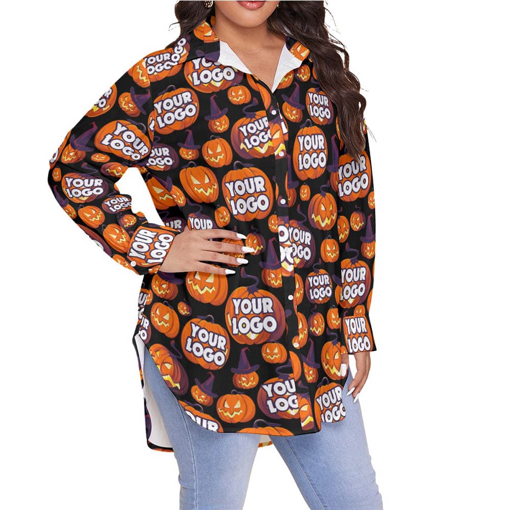 Scary Pumpkin Custom Logo Halloween Hawaiian Plus Size Shirt For Women