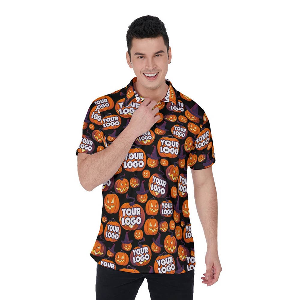Scary Pumpkin Halloween Custom Logo Hawaiian Men's Polo Shirt