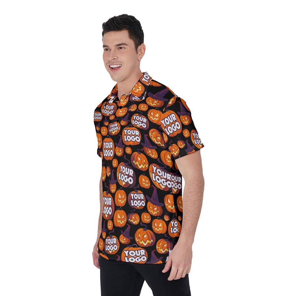 Scary Pumpkin Halloween Custom Logo Hawaiian Men's Polo Shirt