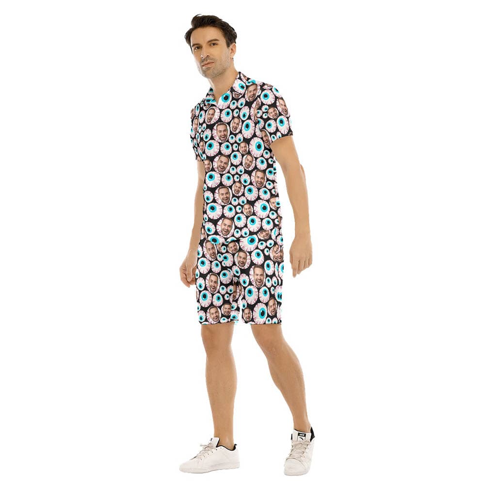 Set Halloween Eyeballs Men's Hawaiian Shirt And Matching Shorts
