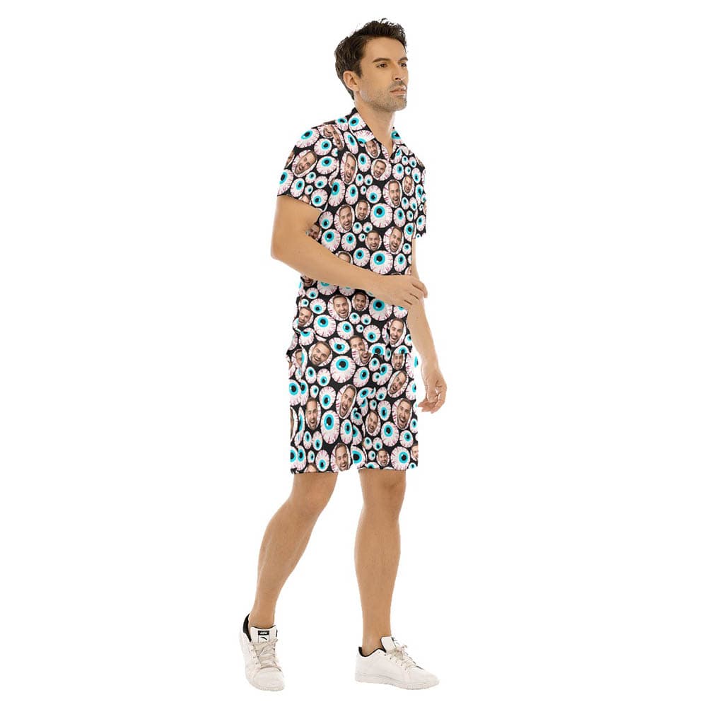 Set Halloween Eyeballs Men's Hawaiian Shirt And Matching Shorts