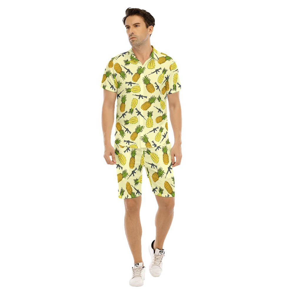Set Tactical Pineapple Yellow Men's Hawaiian Shirt And Matching Shorts