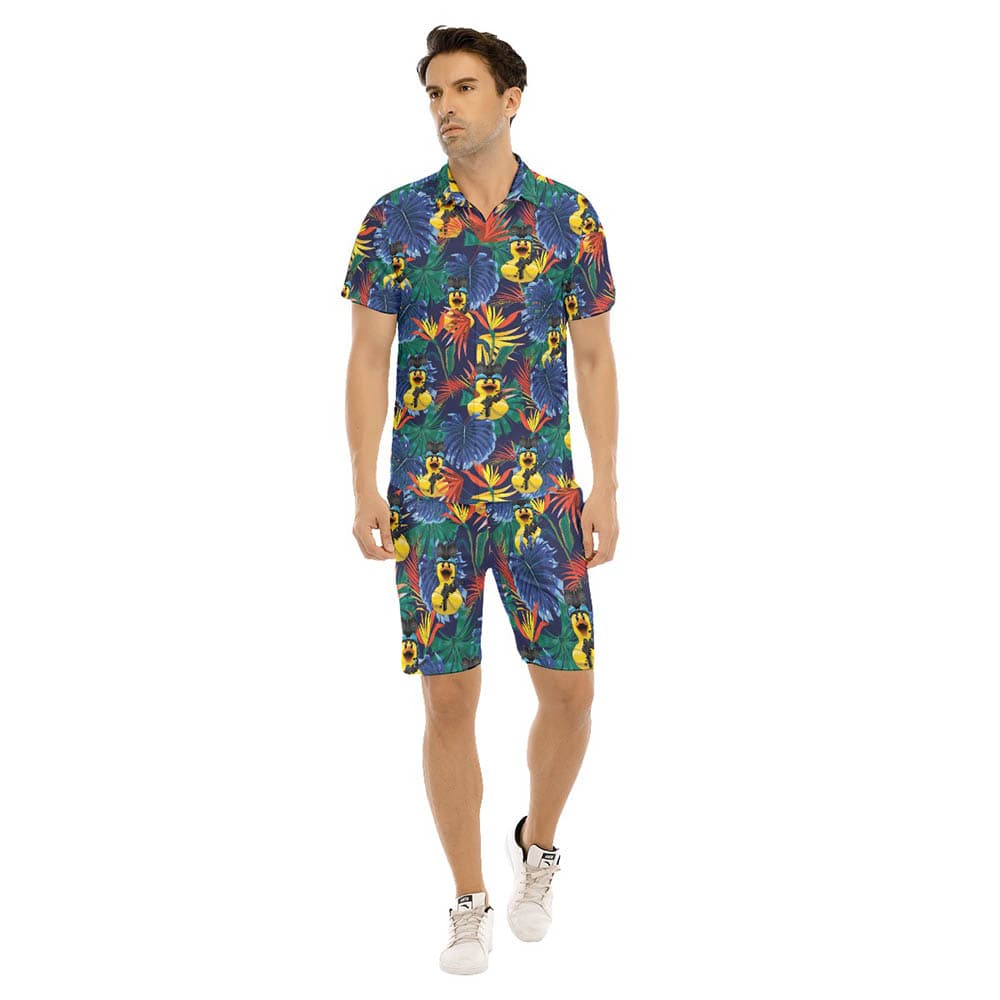 Set Tropical Rubber Duck Tactical Hawaiian Shirt And Shorts For Men