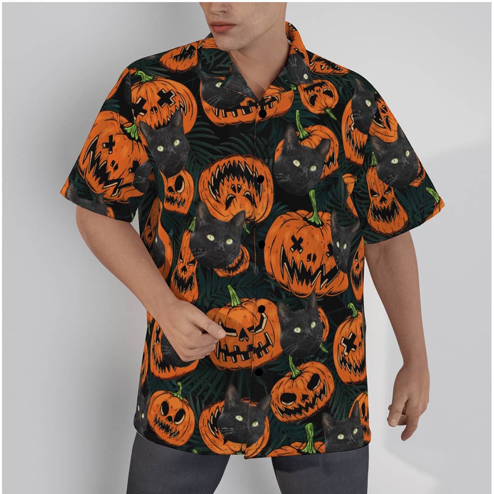 Spooky Halloween Hawaiian Shirt With Cat Face