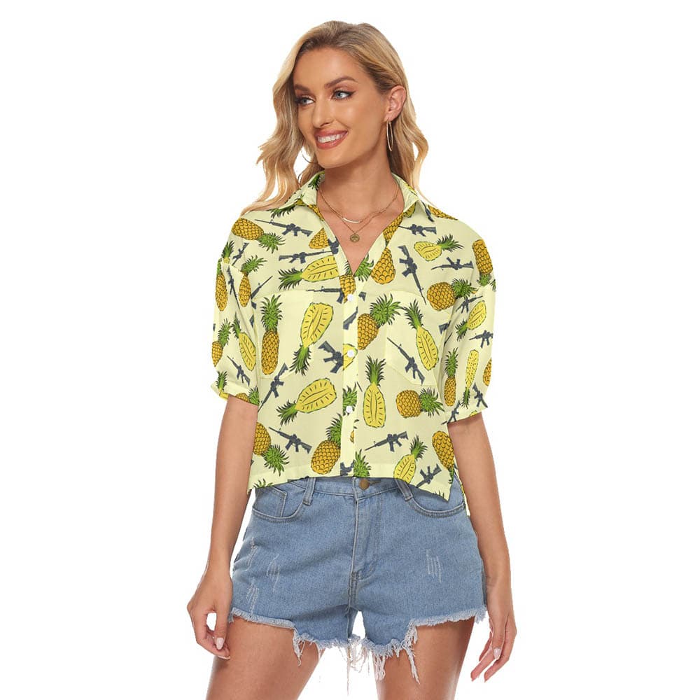 Tactical Gun Pineapple Yellow Women's Hawaiian Shirt