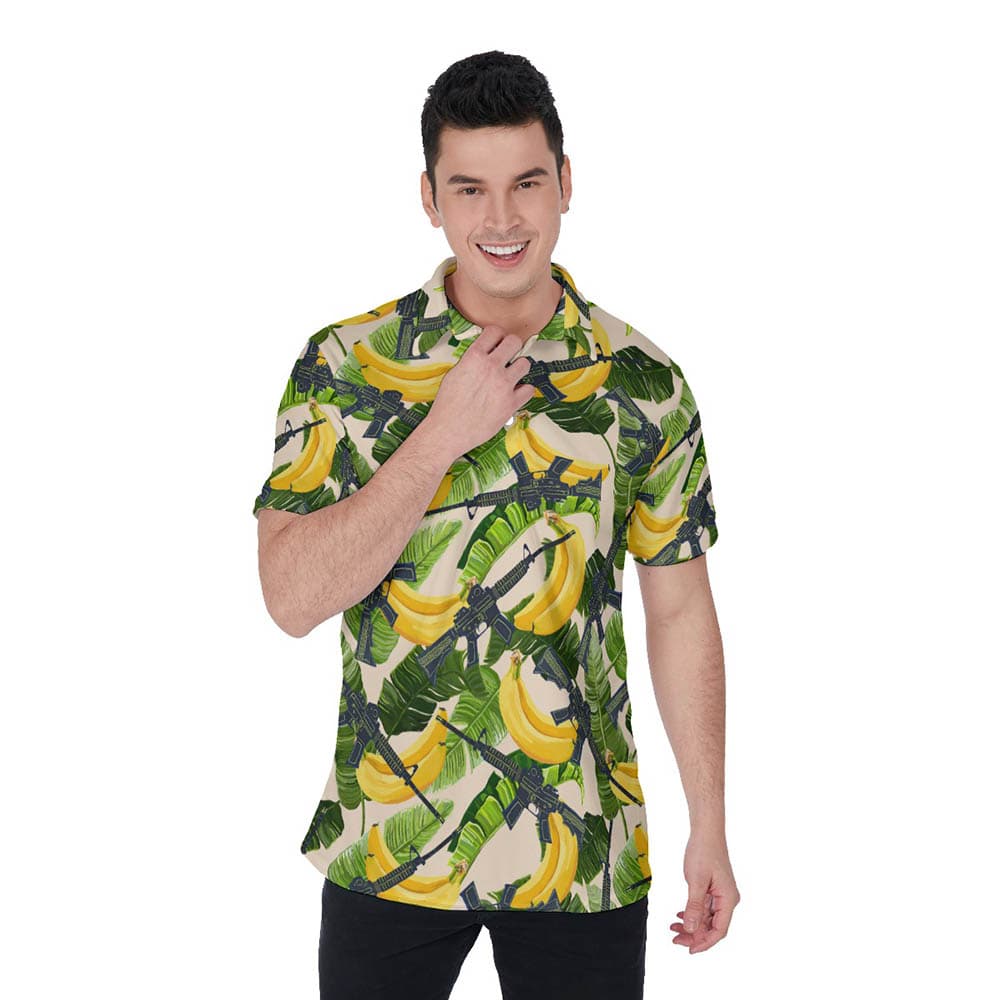 Tactical Gun Tropical Banana Hawaiian Men's Polo Shirt