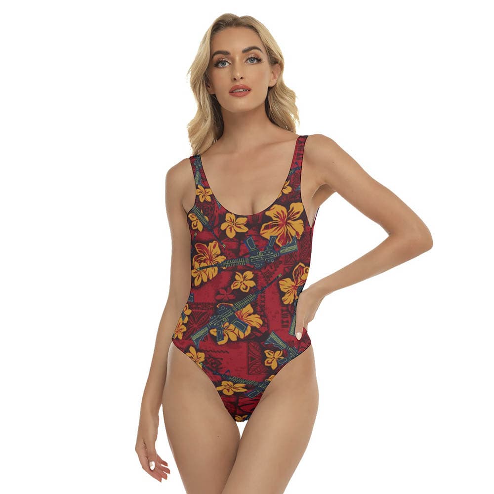 Tactical Gun Vintage Hibiscus Hawaiian Swimsuit For Women