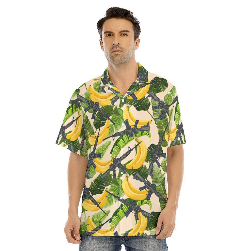 Tropical Banana Tactical Gun Men's Hawaiian Shirt