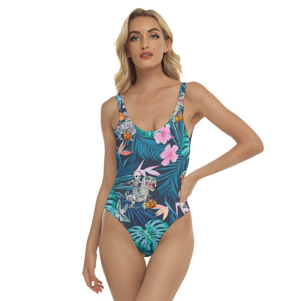 Tropical Mummy Dinosaur Halloween Hawaiian Swimsuit For Women