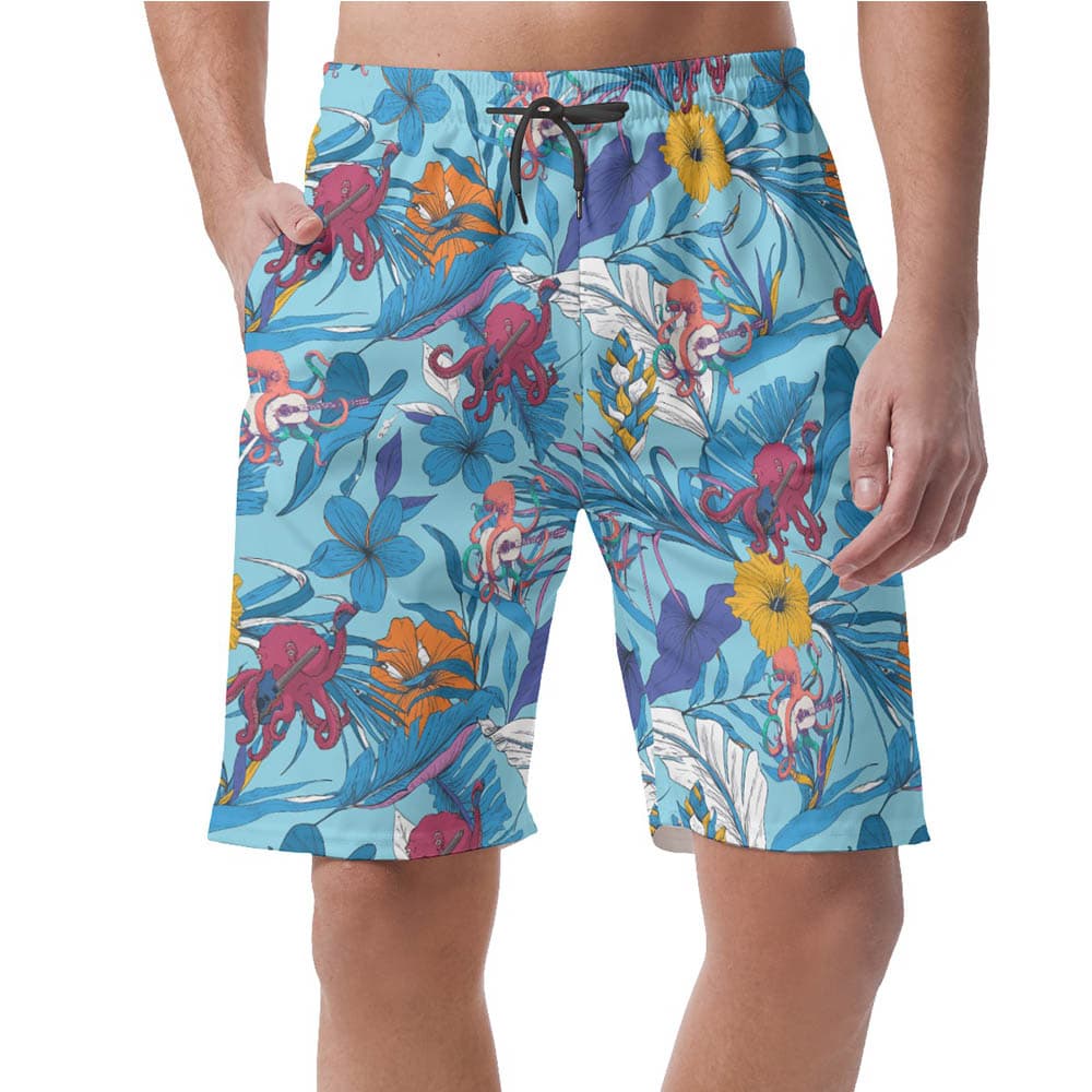 Tropical Octopus Guitar Hawaiian Beach Shorts For Men