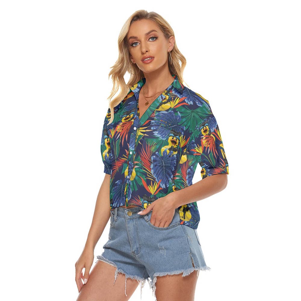 Tropical Rubber Duck Tactical Hawaiian Crop Top Shirt For Women