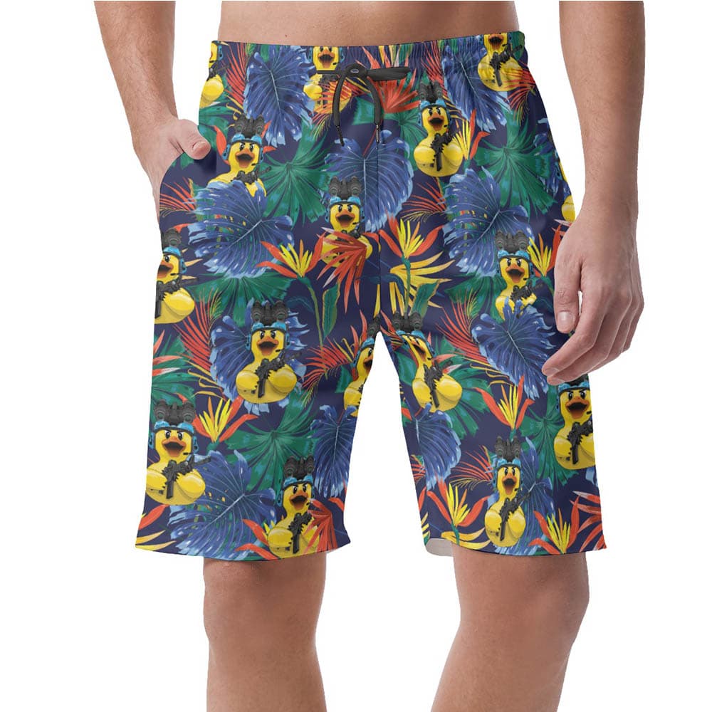 Tropical Rubber Duck With Gun Hawaiian Beach Shorts For Men