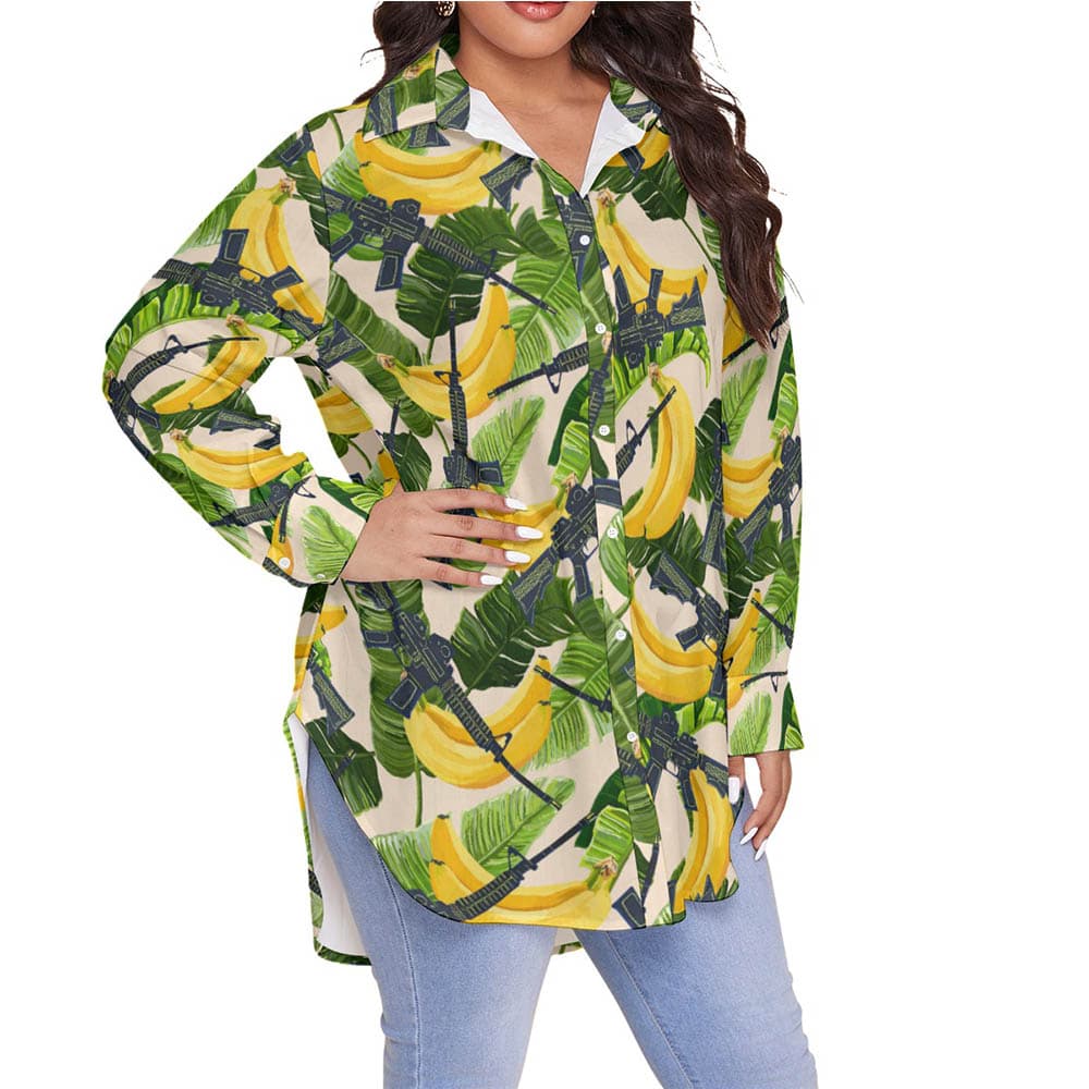 Tropical Tactical Gun Hawaiian Oversize Shirt For Women