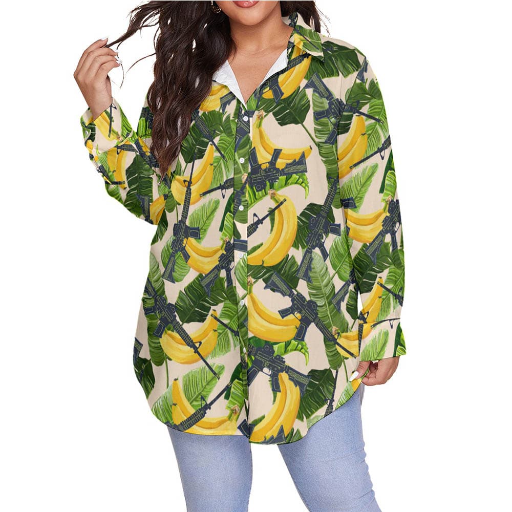 Tropical Tactical Gun Hawaiian Oversize Shirt For Women