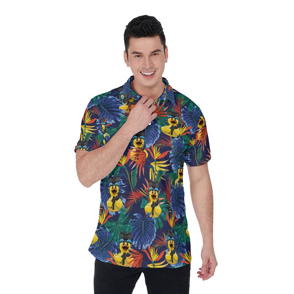 Tropical Tactical Rubber Duck Hawaiian Polo Shirt For Men
