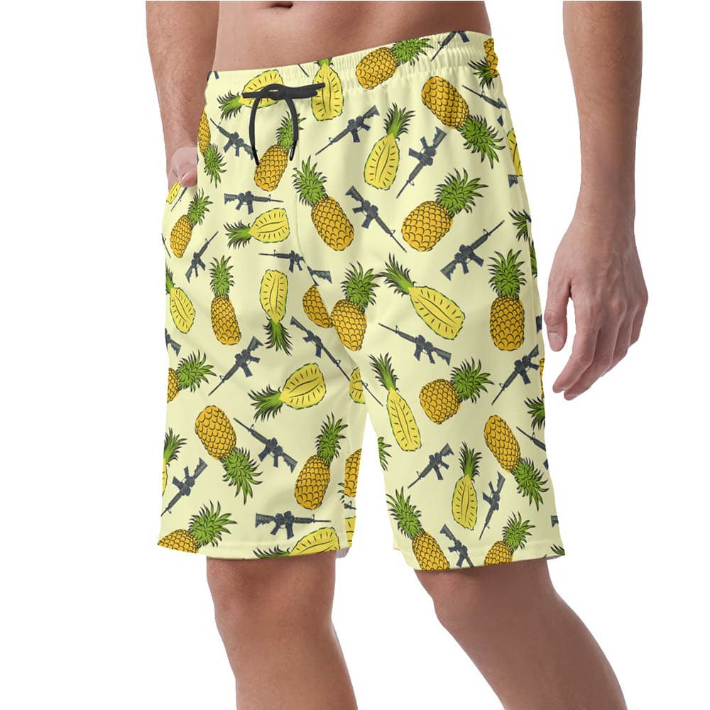 Yellow Pineapple Tactical Gun Hawaiian Beach Shorts For Men