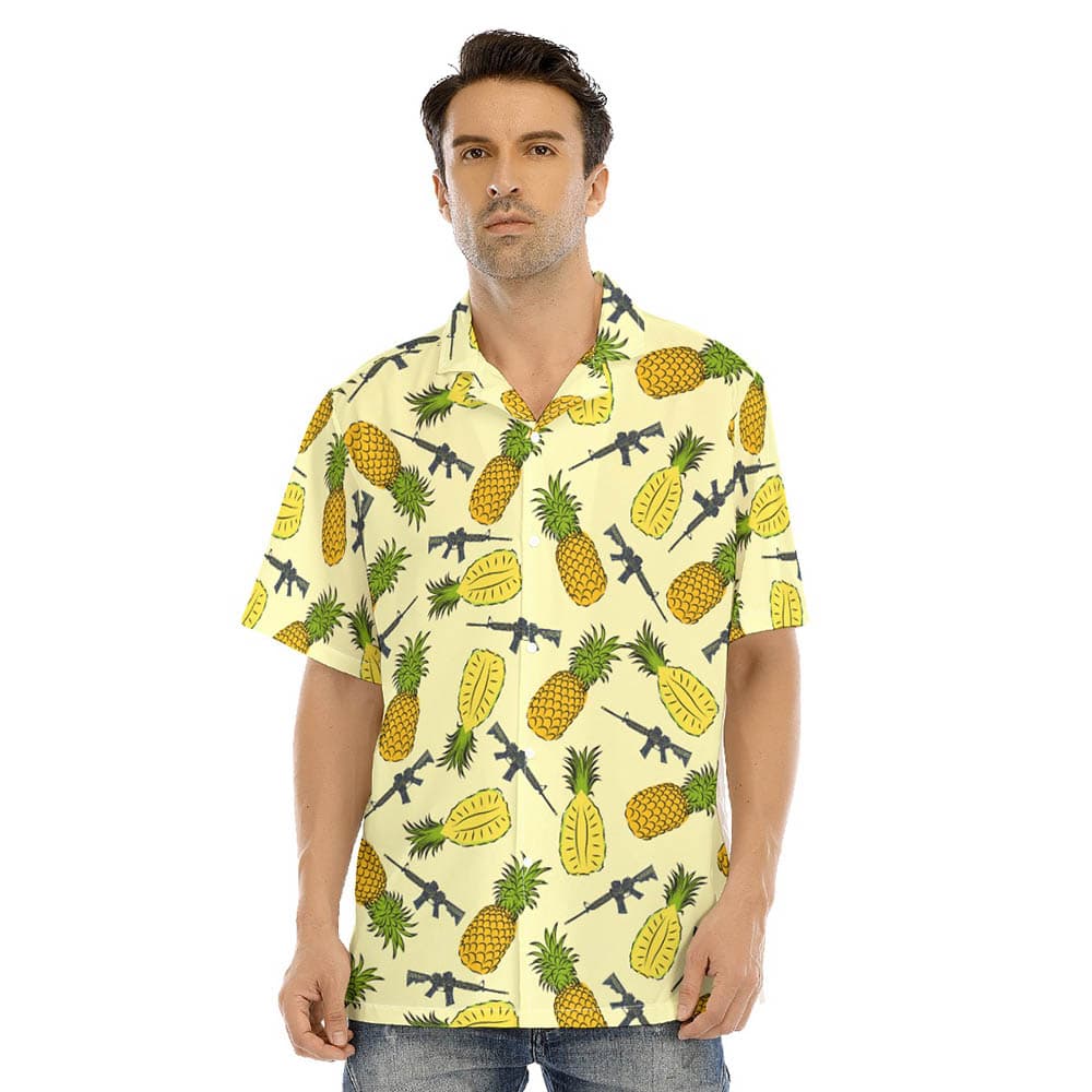 Yellow Pineapple Tactical Gun Men's Hawaiian Shirt