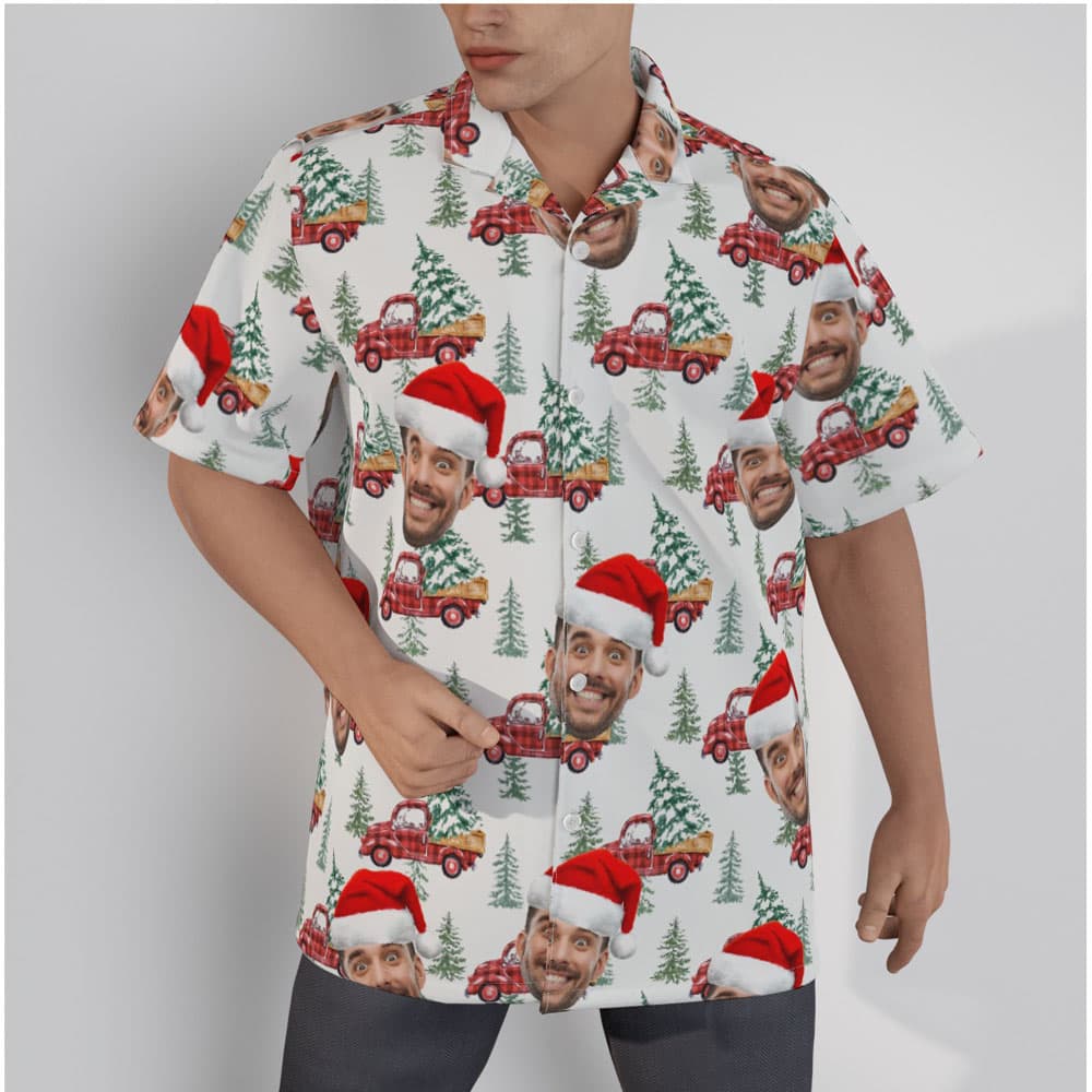Christmas Car Aloha Shirt With Custom Face