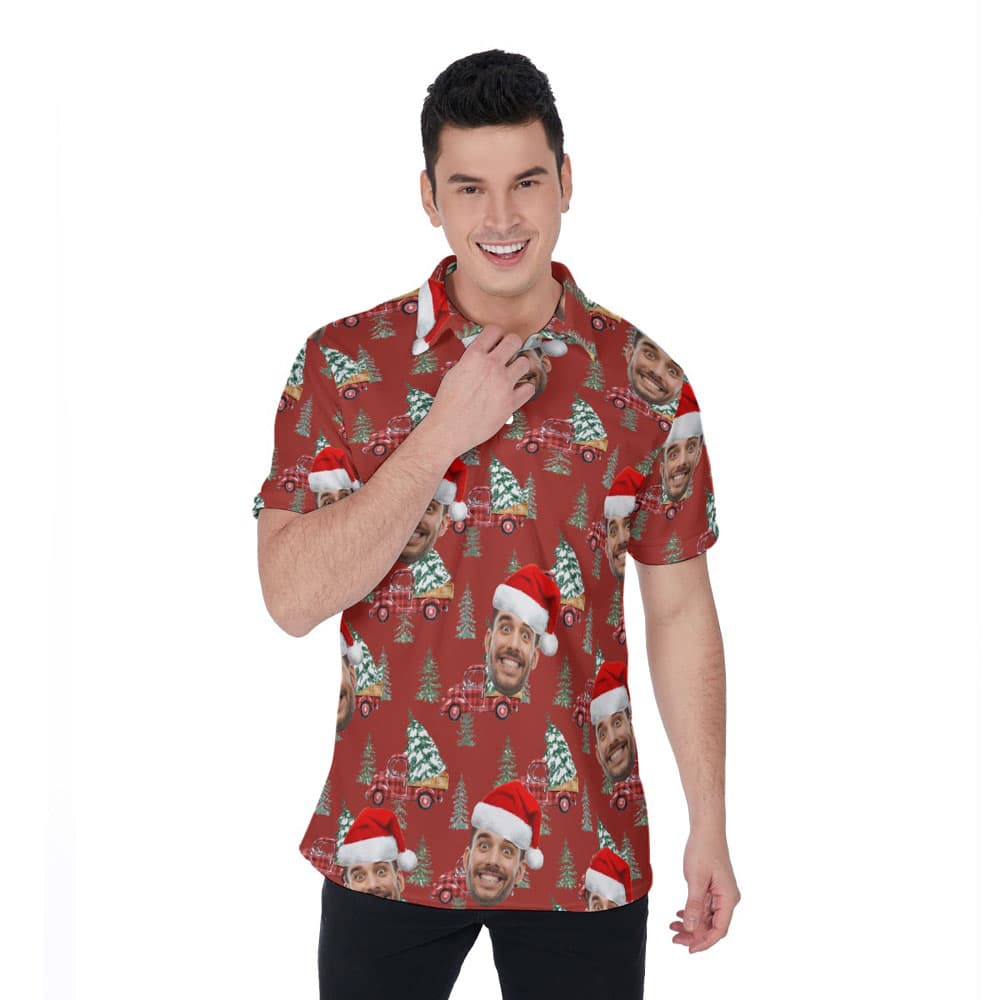 Christmas Car Classic Hawaiian Polo Shirt With Custom Face