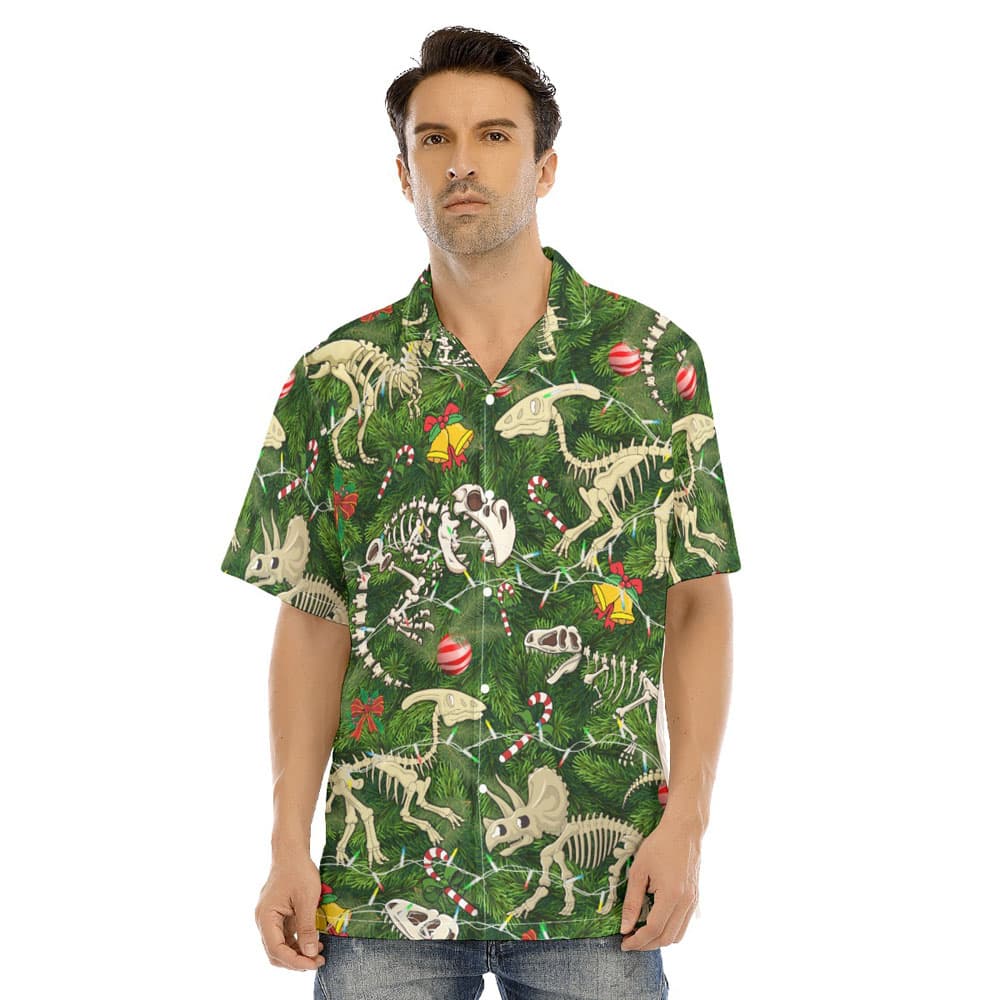 Christmas Dinosaur Skeleton Green Hawaiian Shirt