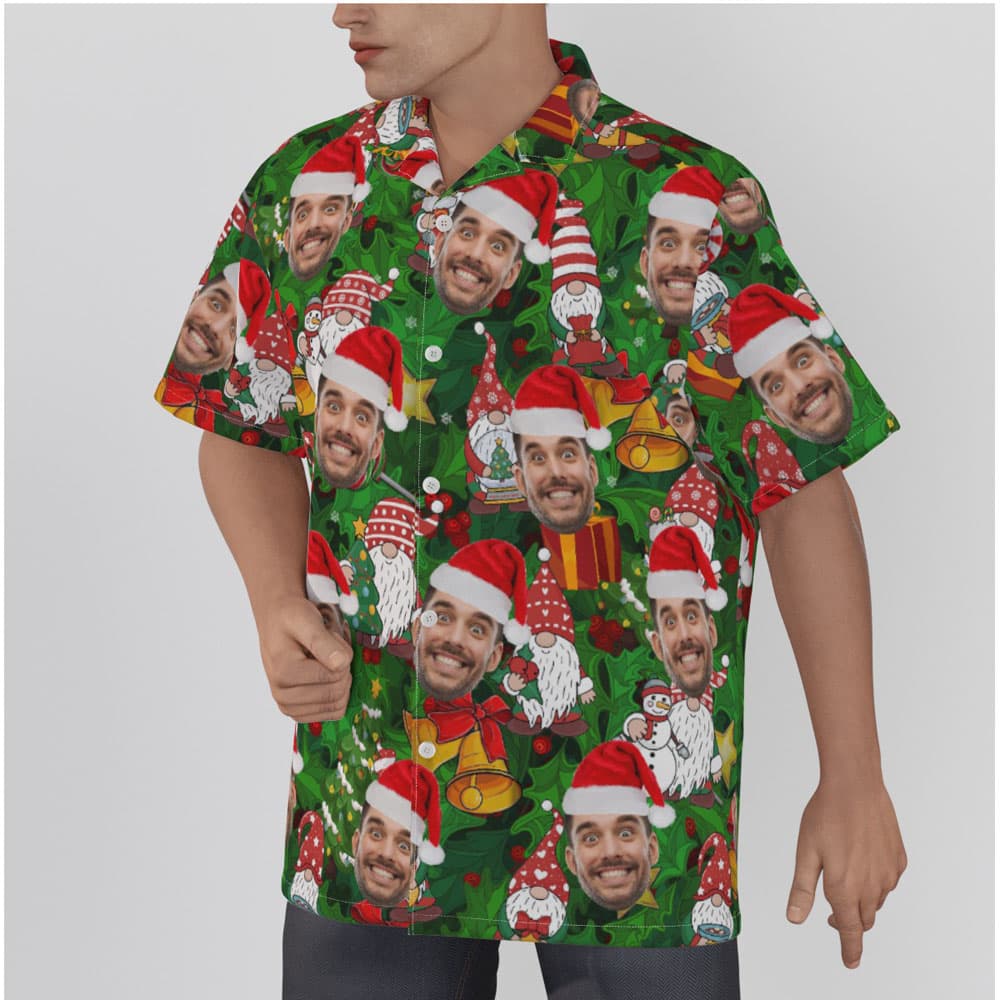 Christmas Gnome Green Hawaiian Shirt With Custom Face