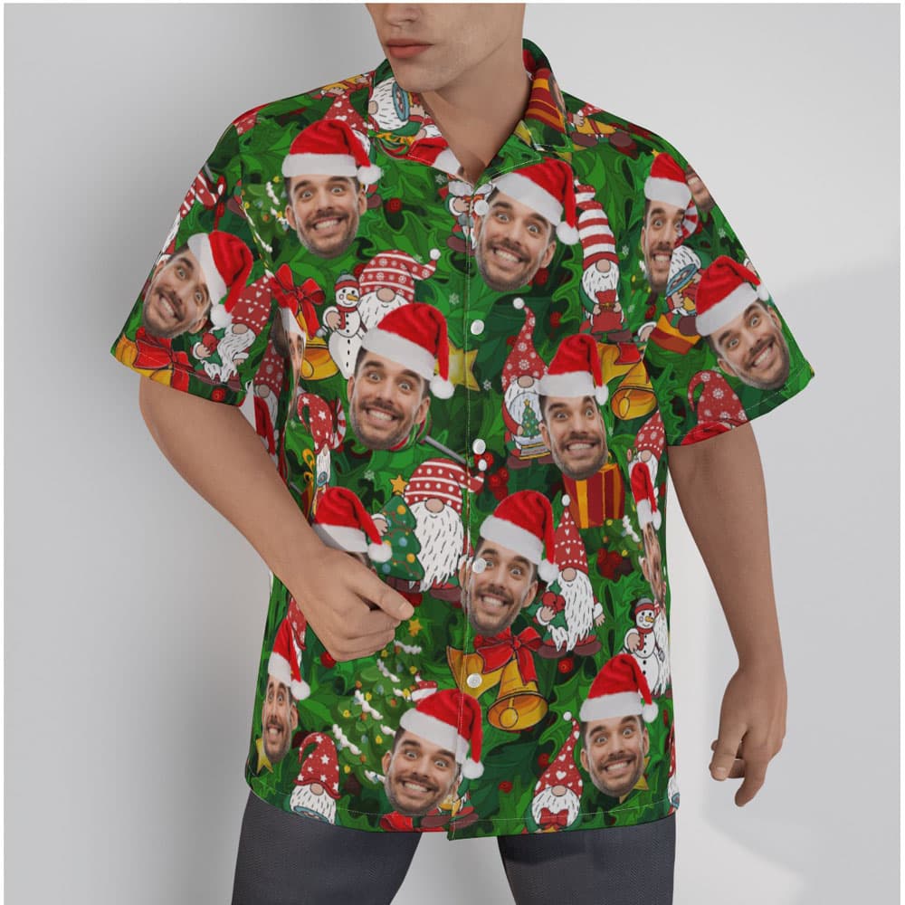 Christmas Gnome Green Hawaiian Shirt With Custom Face