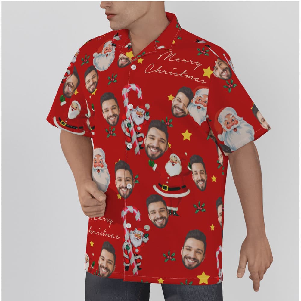 Christmas Santa Candy Cane Vintage Hawaiian Shirt With Custom Face