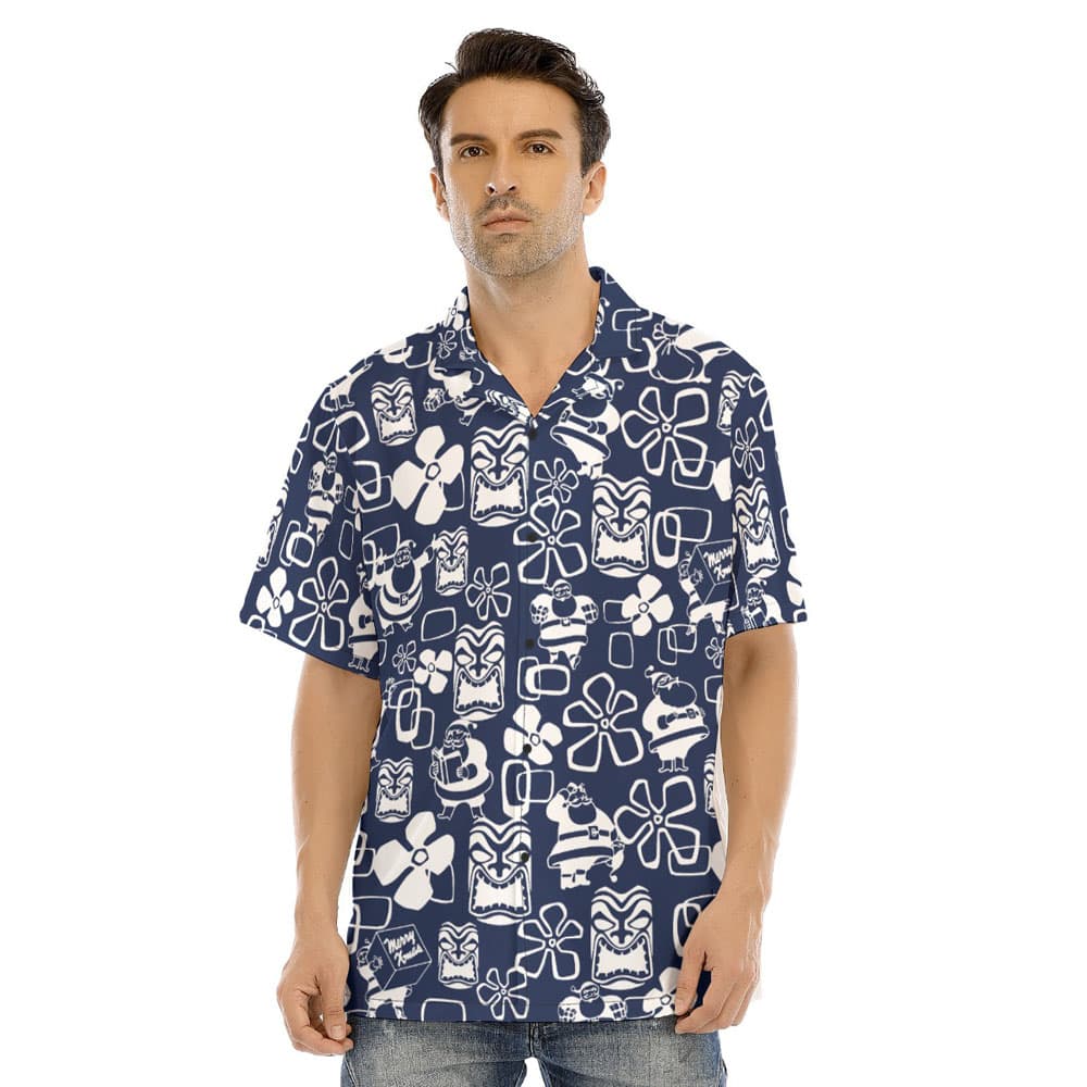 Christmas Santa Claus Vintage Tiki Navy Hawaiian Shirt