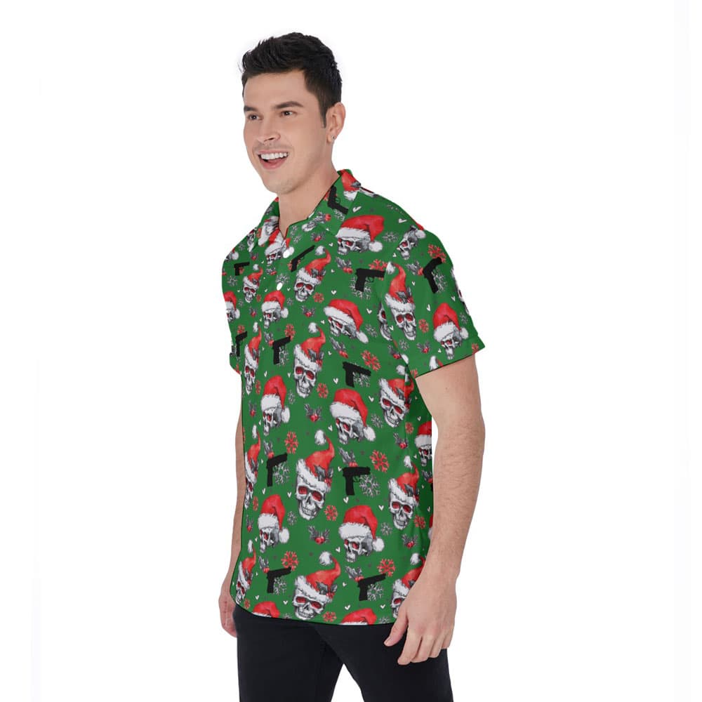 Christmas Skull Tactical Gun Hawaiian Polo Shirt For Men