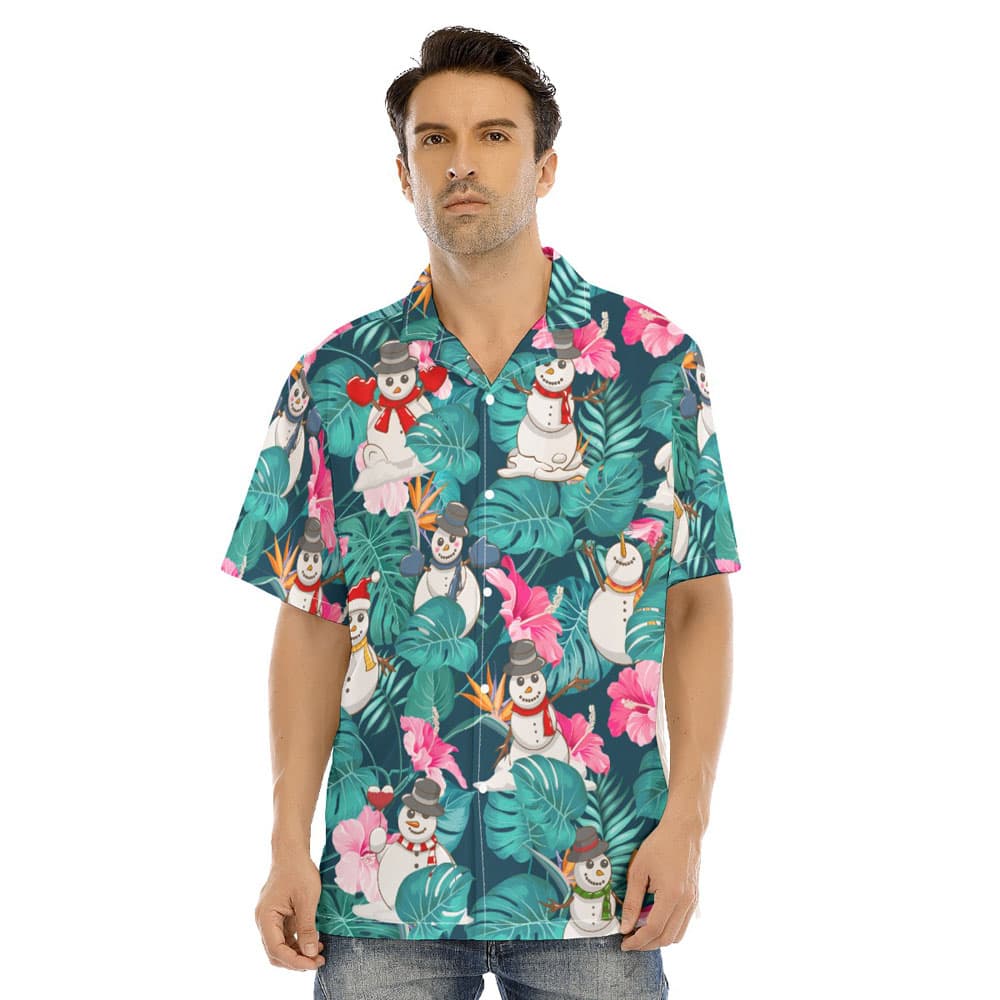 Christmas Snowman Floral Hawaiian Shirt