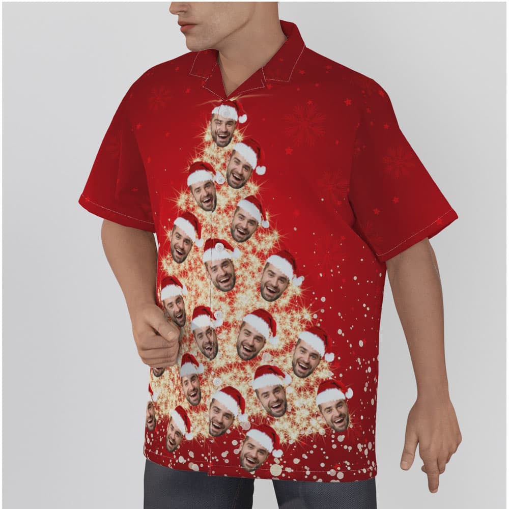 Christmas Tree Red Hawaiian Shirt With Custom Face