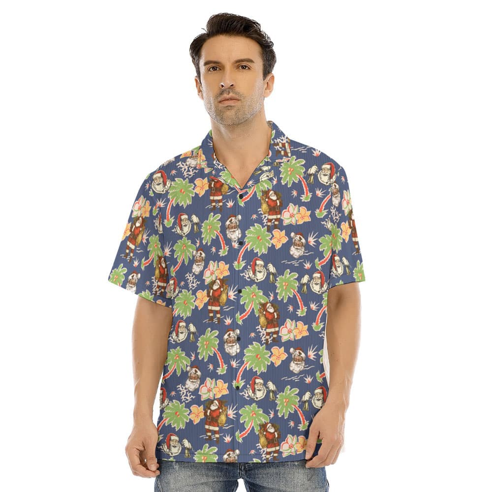 Classic Santa Claus Palm Tree Navy Hawaiian Shirt