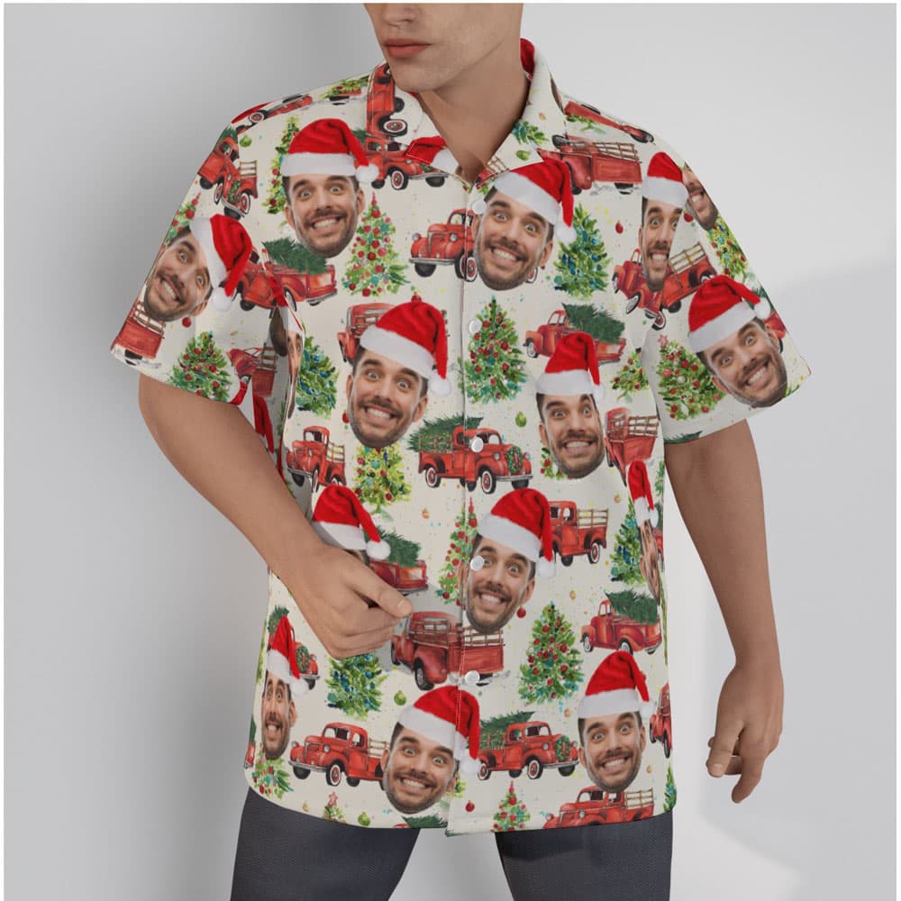 Custom Christmas Truck Hawaiian Shirt With Face