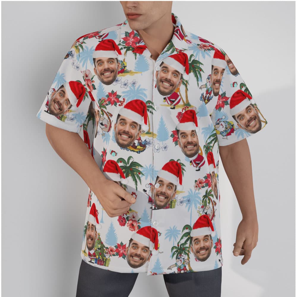 Custom Christmas Vintage Palm Tree Hawaiian Shirt With Face