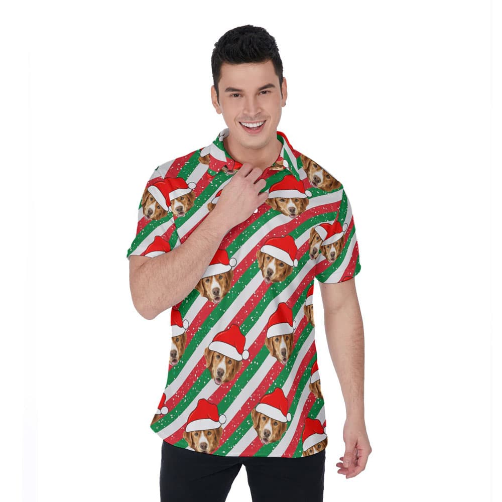 Custom Dog Face Christmas Party Hawaiian Polo Shirt For Men