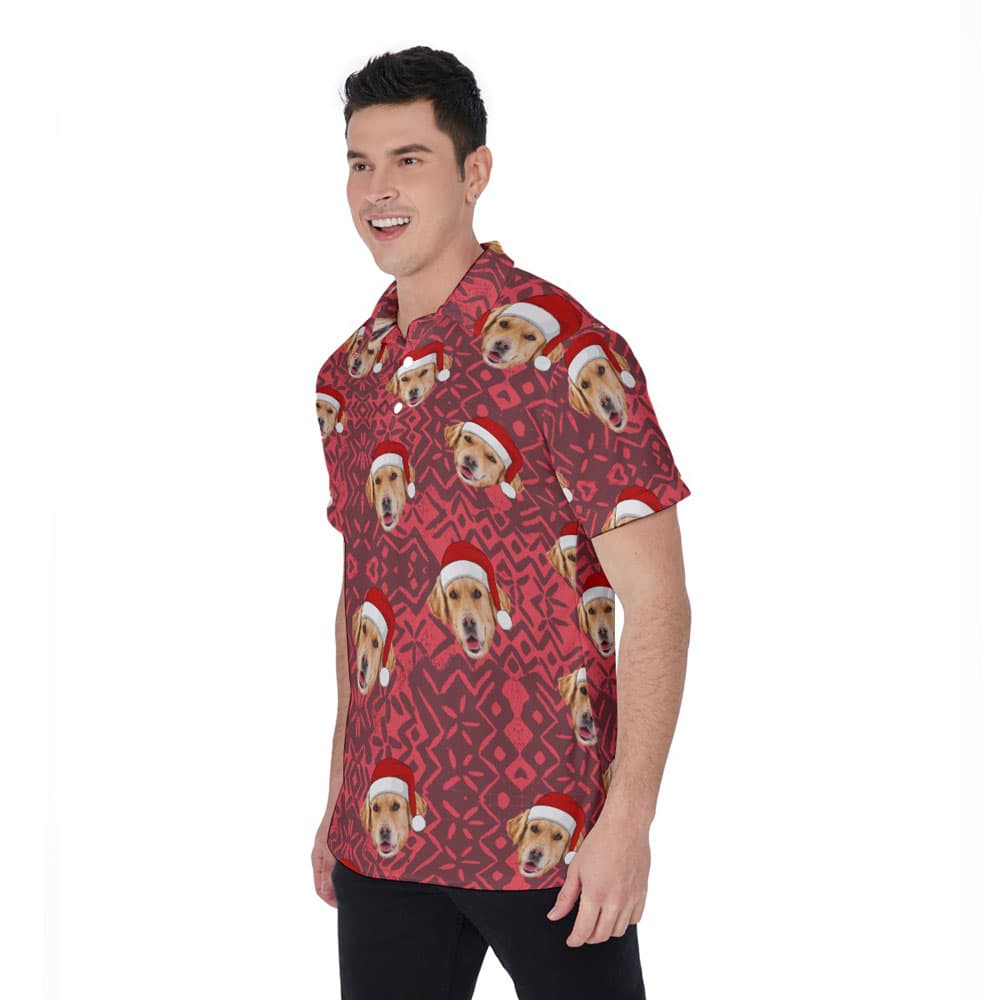 Custom Dog Face Vintage Christmas Hawaiian Polo Shirt
