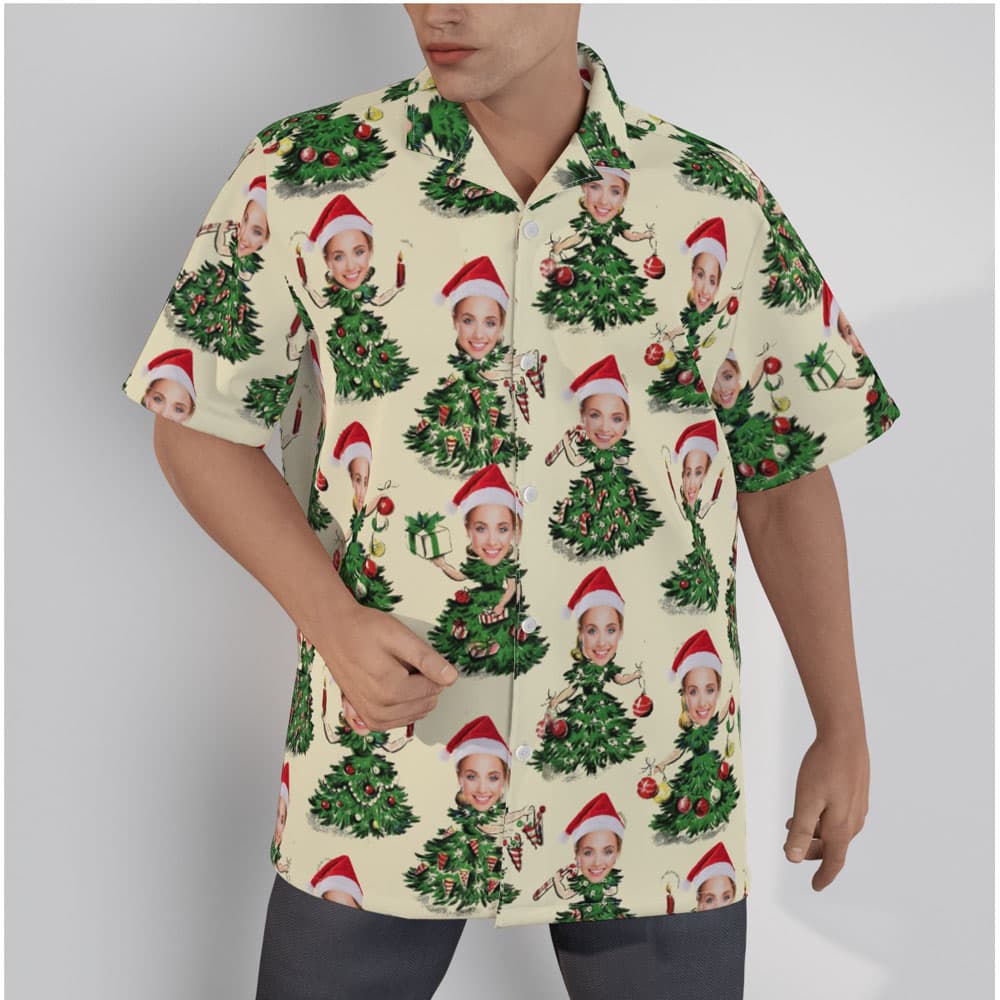 Custom Face Christmas Tree Girls Vintage Christmas Hawaiian Shirt