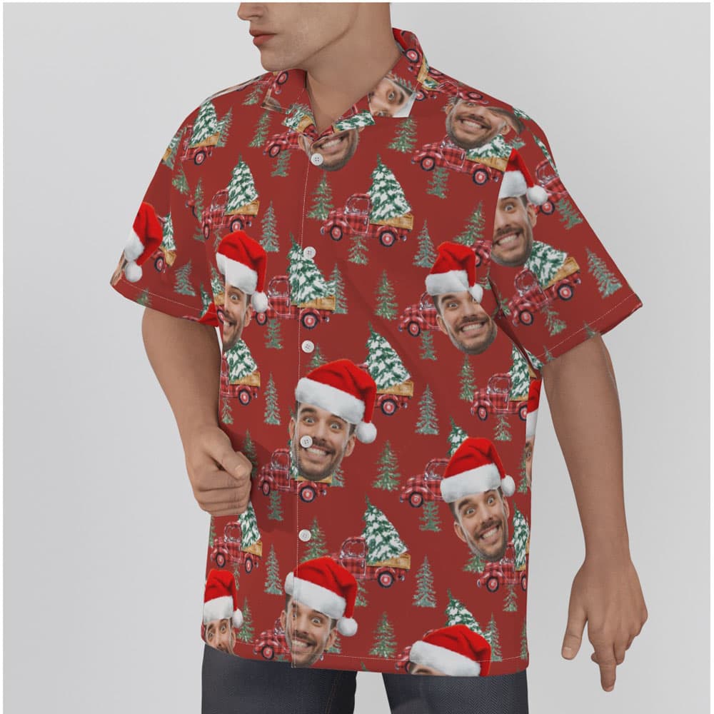 Custom Face Chritsmas Car Red Hawaiian Shirt