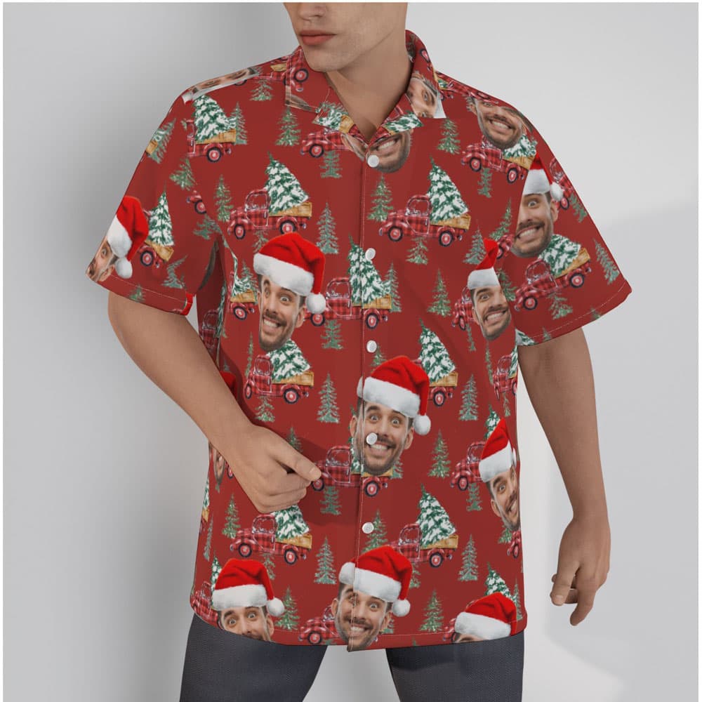 Custom Face Chritsmas Car Red Hawaiian Shirt
