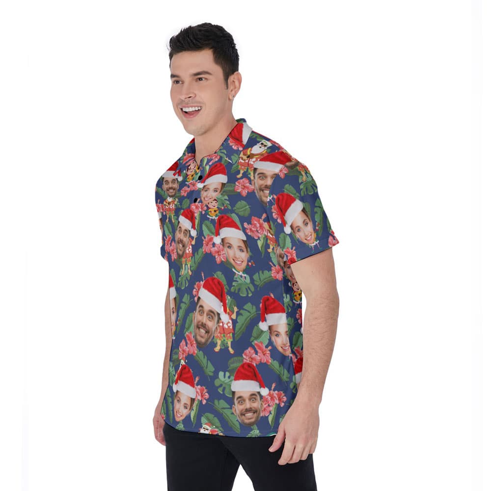 Custom Face Classic Santa Ukulele Floral Hawaiian Polo Shirt