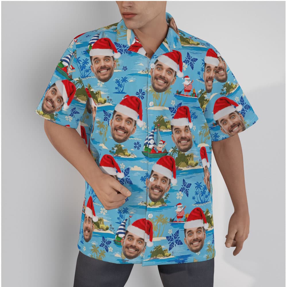 Custom Face Merry Island Santa Christmas Hawaiian Shirt