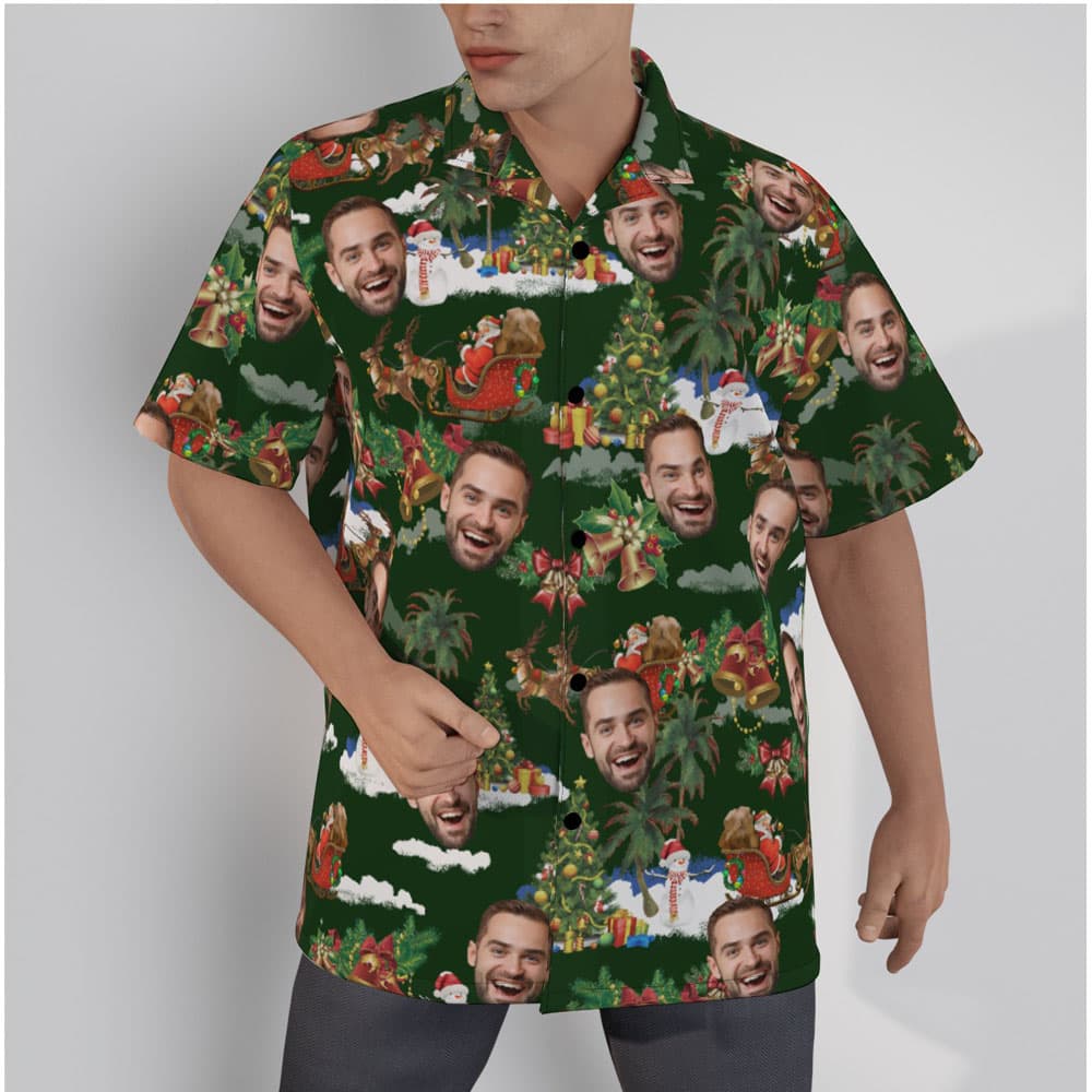 Custom Face Vintage Christmas Santa Green Hawaiian Shirt