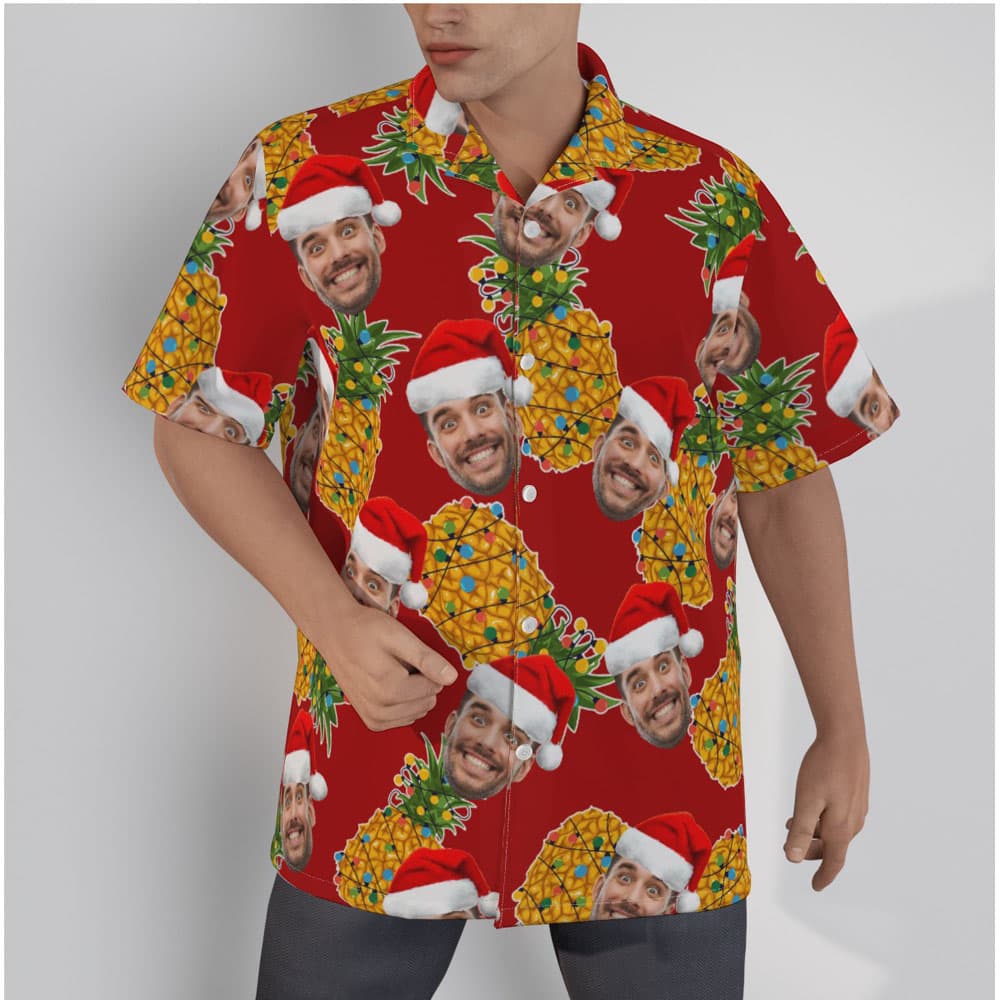 Customize Christmas Pineapple Hawaiian Shirt With Face
