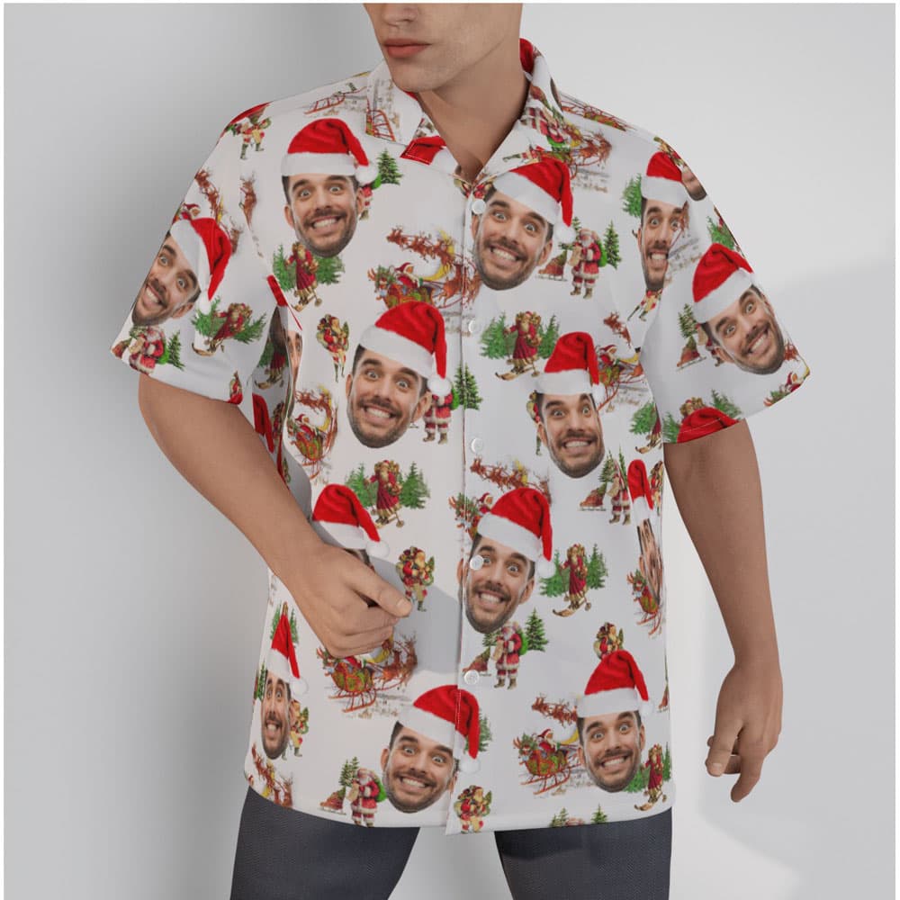 Customized Vintage Santa Claus Christmas Hawaiian Shirt With Face