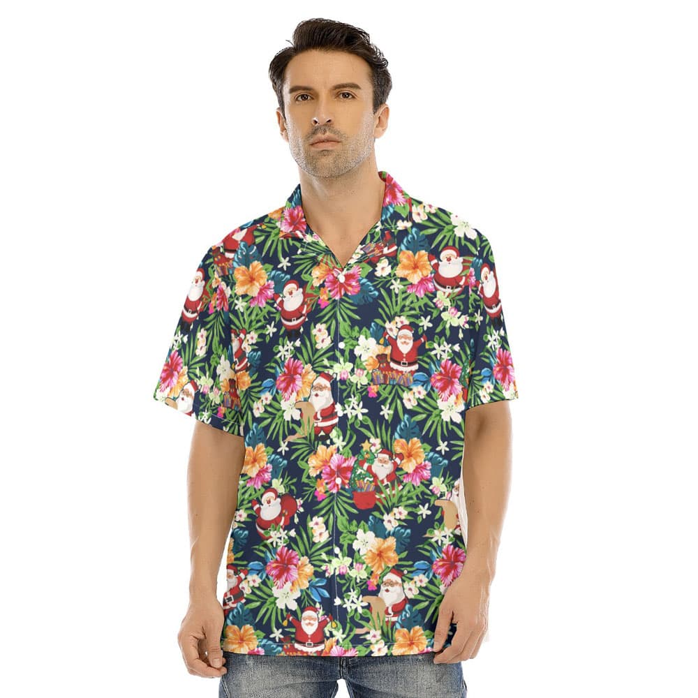 Cute Christmas Santa Claus Floral Hawaiian Shirt