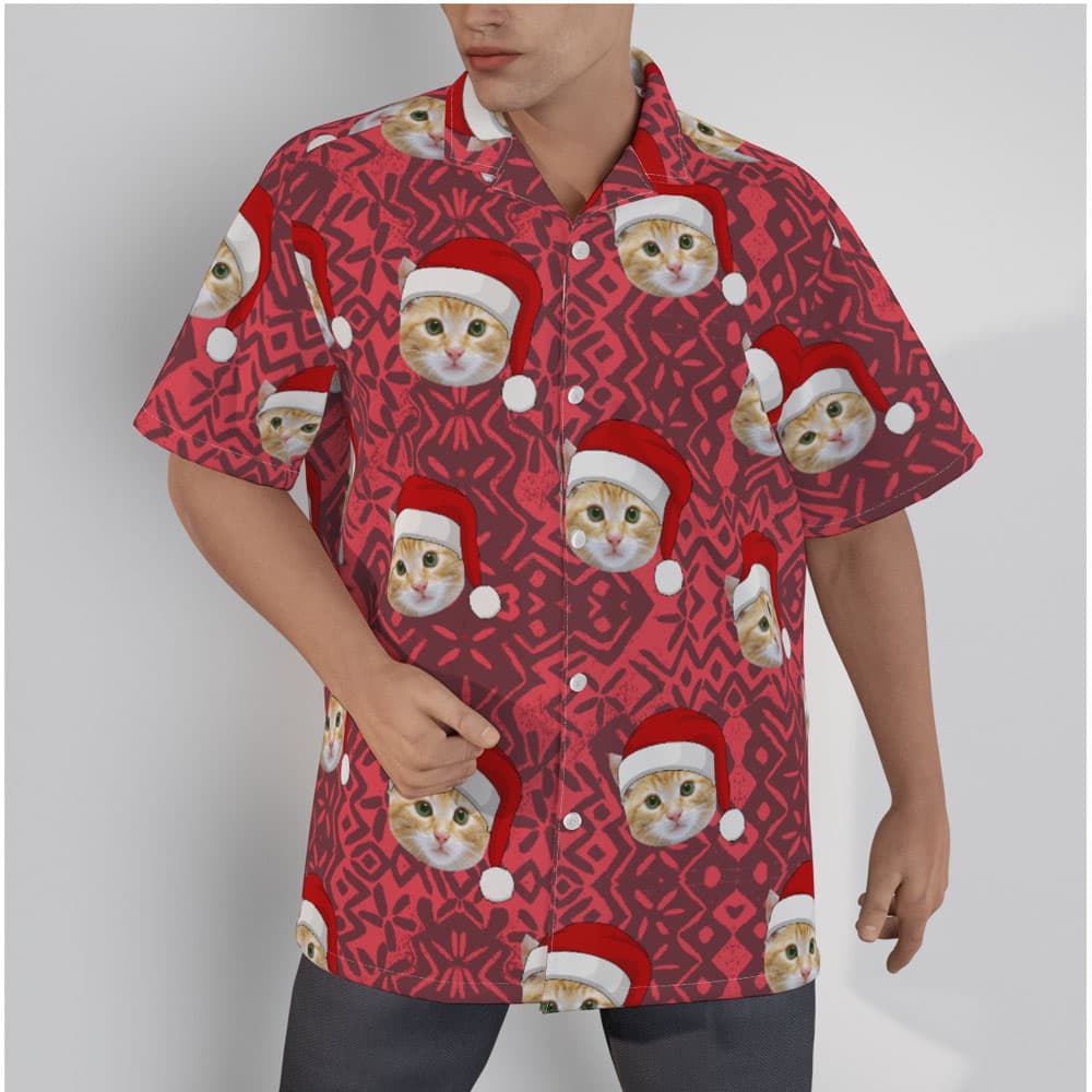 Cute Custom Cat Face Christmas Vintage Hawaiian Shirt
